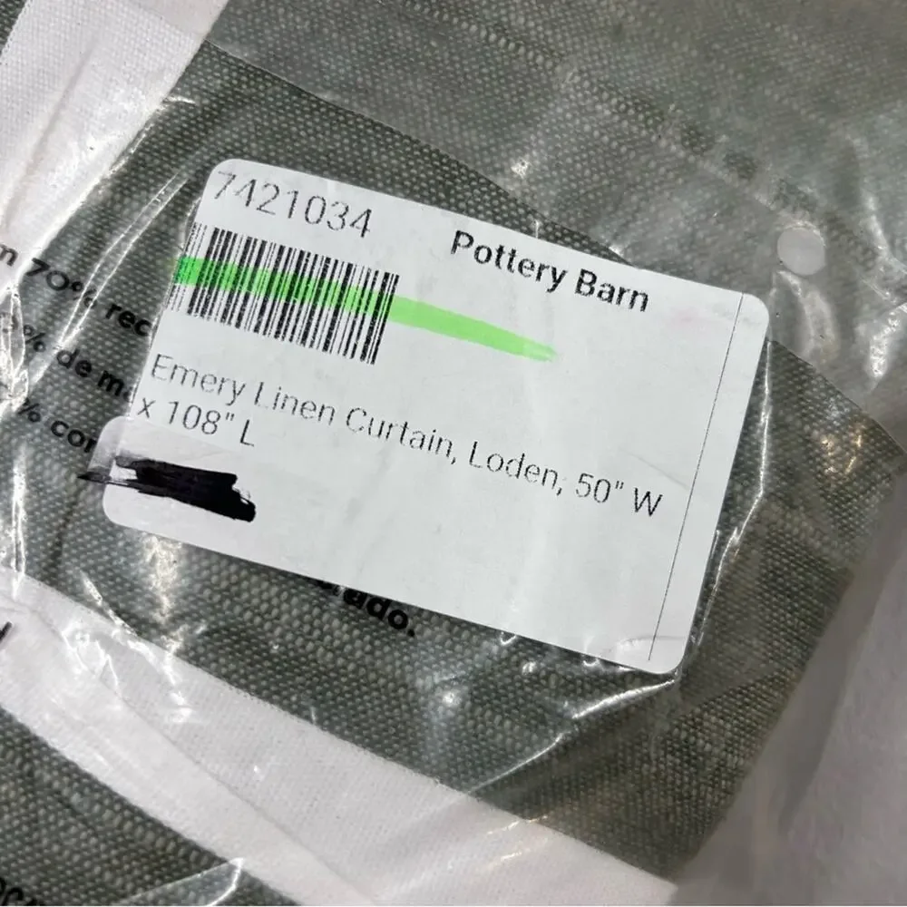 Pottery Barn Emery Linen Blackout Curtain Loden Green Window Panel Drape NWT